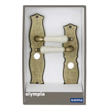 Gamma deurkruk set Olympia ovaal schild vrij-bezet sluiting 63/8 mm messing antiek