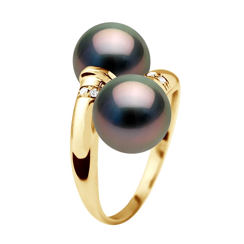 Bague Stella Jonc Perle de Tahiti 8-9 mm & Diamant - Or Jaune