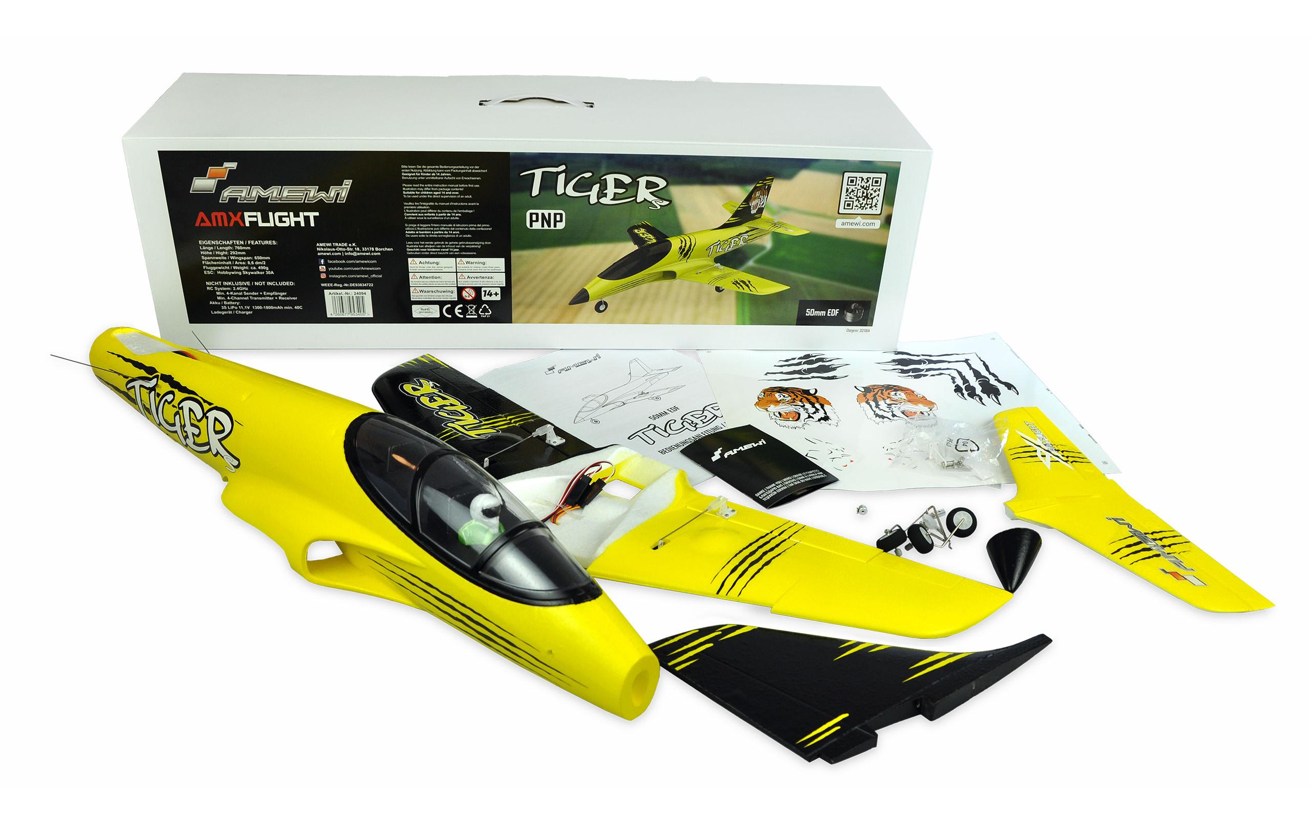 Impeller Jet Tiger S 55 mm EDF, Gelb PNP<br>Kompakter AMX Flight Tiger S Jet