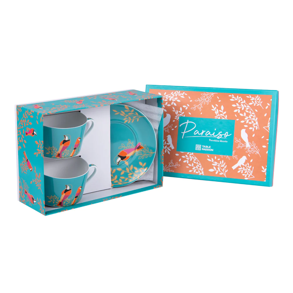 Coffret 2 déjeuners Paraiso et sous tasses assorties 35 cl Table passi