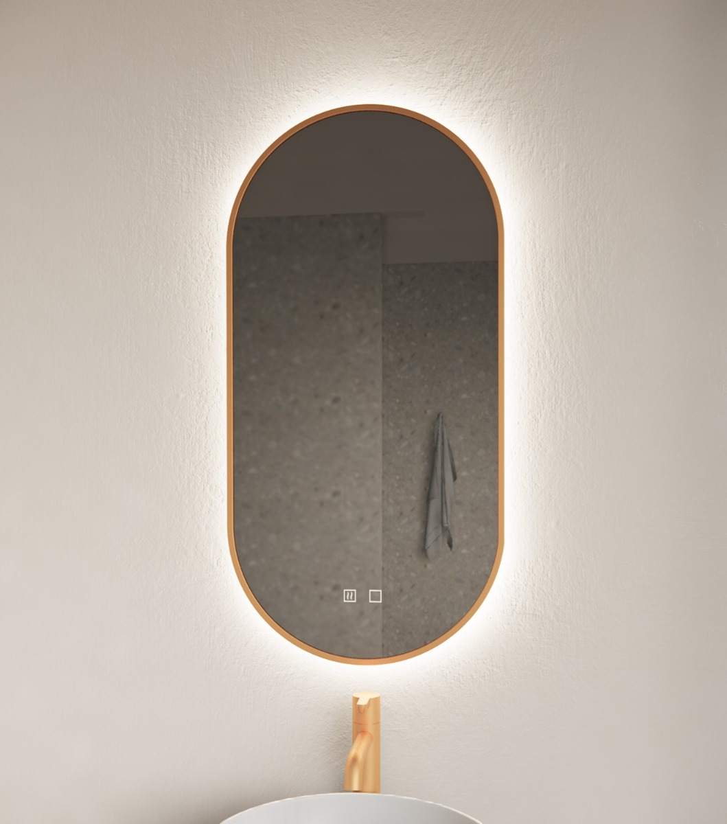Gliss Design Aura ovale spiegel 40x100cm met LED-verlichting en verwarming koper