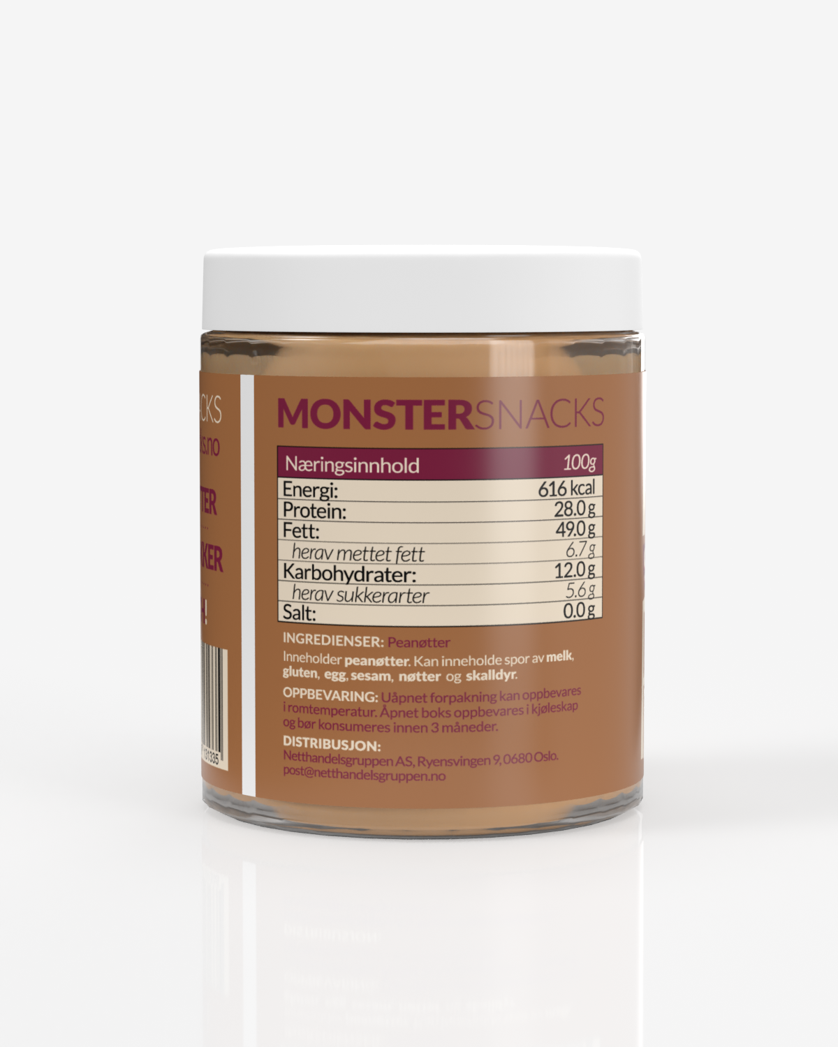 Monster Supersnacks Pure Peanut Butter – Crunchy 1kg (3-pack)