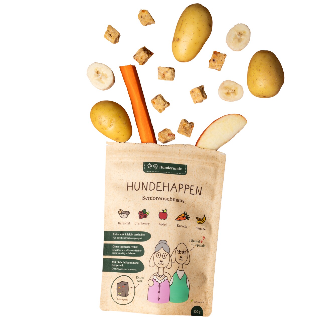 Hunderunde Hundehappen Seniorenschmaus 9x100g I Weiche, pflanzliche Snacks für Hunde jeden Alters – extra soft, leicht verdaulich und einfach lecker