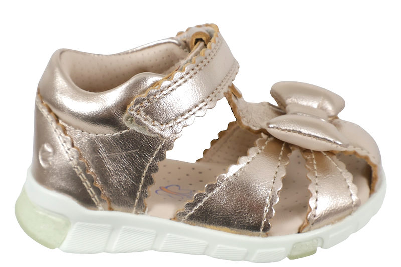 ECCO MINI STRIDE FISHERMAN BOW NATURE FOILED METALLIC SANDAL