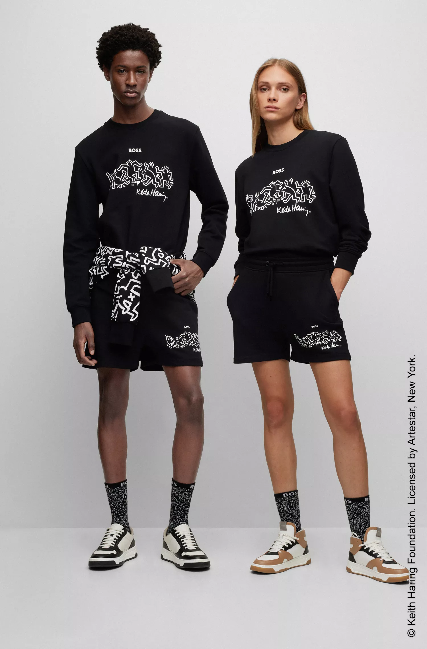 Shorts unissex BOSS Black-BOSS x Keith Haring em tecido atoalhado de algodão misto.