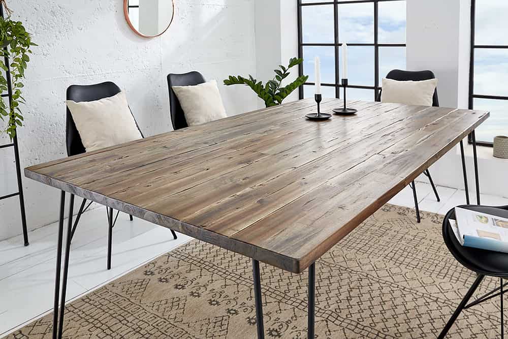 Massivholz Esstisch SCORPION 180cm braun Akazie schwarze Metallbeine Hairpin Legs Retro
