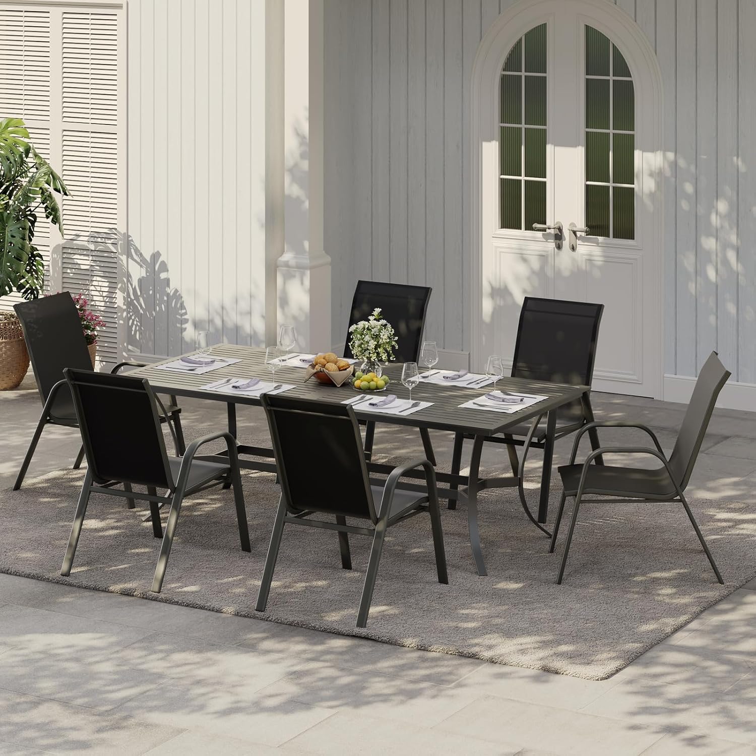 PortoAlegre Gartenstühle 4er Set – Stapelbare Textilene Gartenstühle aus Metall, Outdoor Stühle Set wetterfest & rostbeständig, Terrassenstühle 4er Set für Garten, Balkon & Terrasse