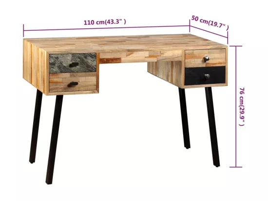 Bureau Teck de récupération massif 110 x 50 x 76 cm