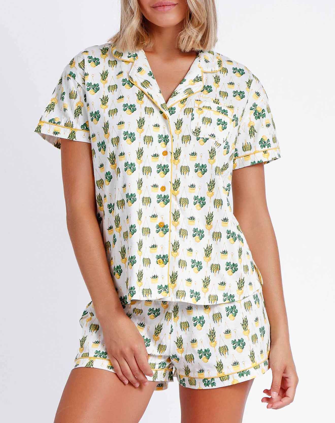 Admas Pyjama Haut chemise & Short Eleni jaune