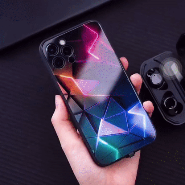 iPhone 13 Pro Hybrid Hardcase Hülle mit TPU Bumper   LED Acryl Rückseite   Kameraschutz - Blitz Design