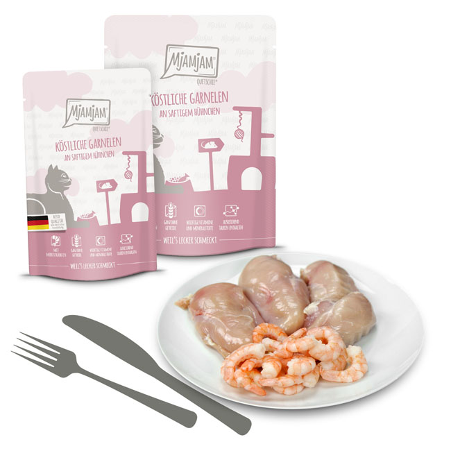 Quetschie köstliche Garnelen an saftigem Hühnchen