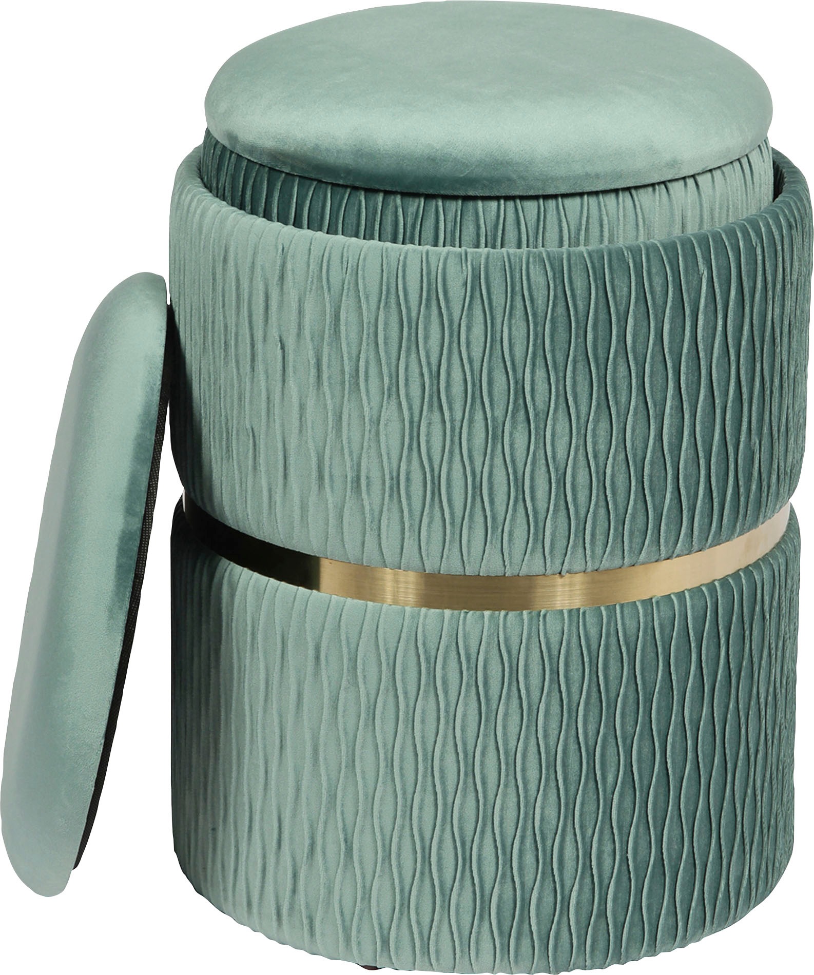 Kayoom Sitzhocker »Hocker Milas 2er-Set, Praktischer und versteckter Stauraum« Set, 2 Stk. tlg. stapelbar, mit Stauraum, Edelstahlsockel, Farbenfroh  unaufdringlich