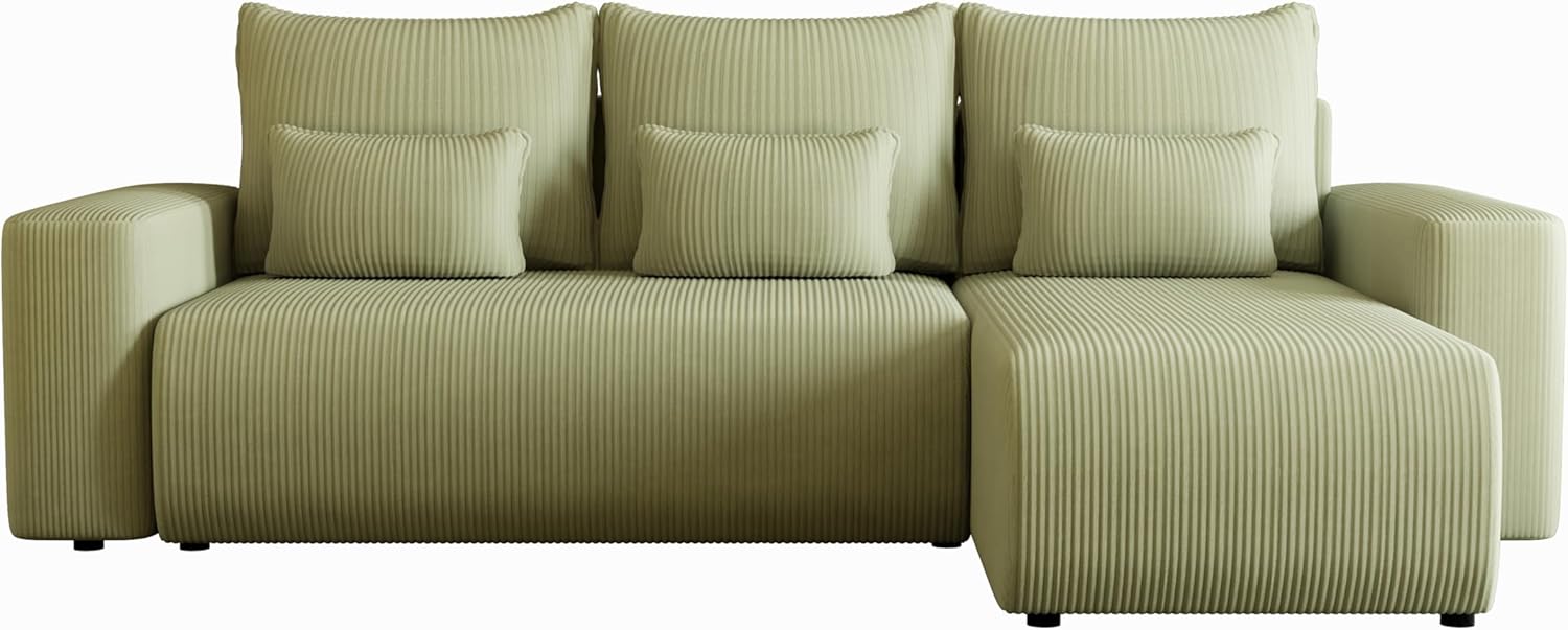 Ecksofa mit Schlaffunktion Travis 248x148 cm - Couch - Sofa mit Bettkasten - Eckcouch - L-Form - Schlaffsofa - Cord - Universal (Poso 47 Pistachio, L-Form)