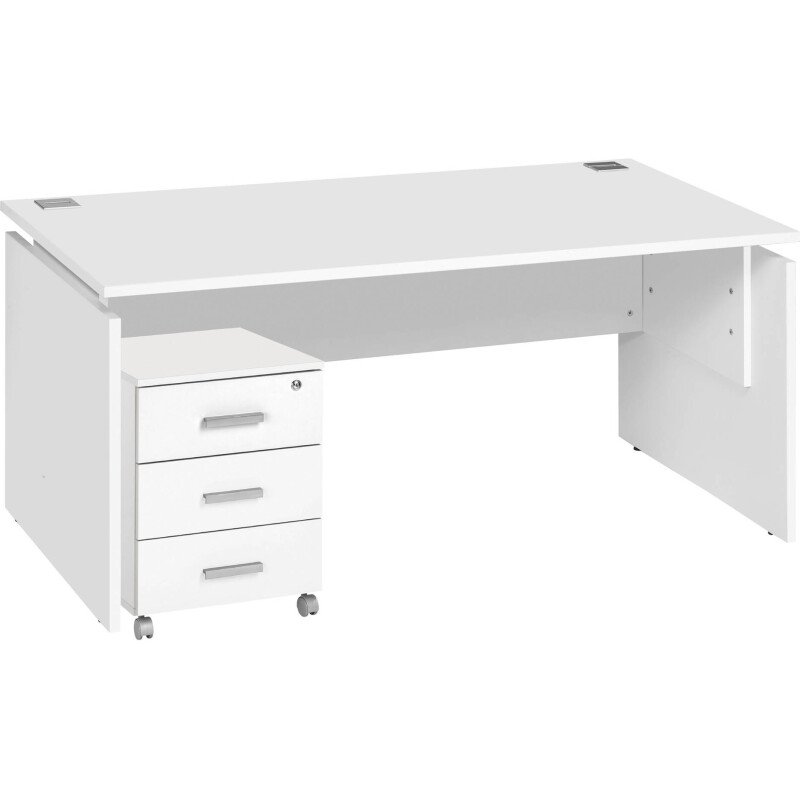 Pack bureau L 160cm + caisson mobile 3 tiroirs blanc Intuitiv