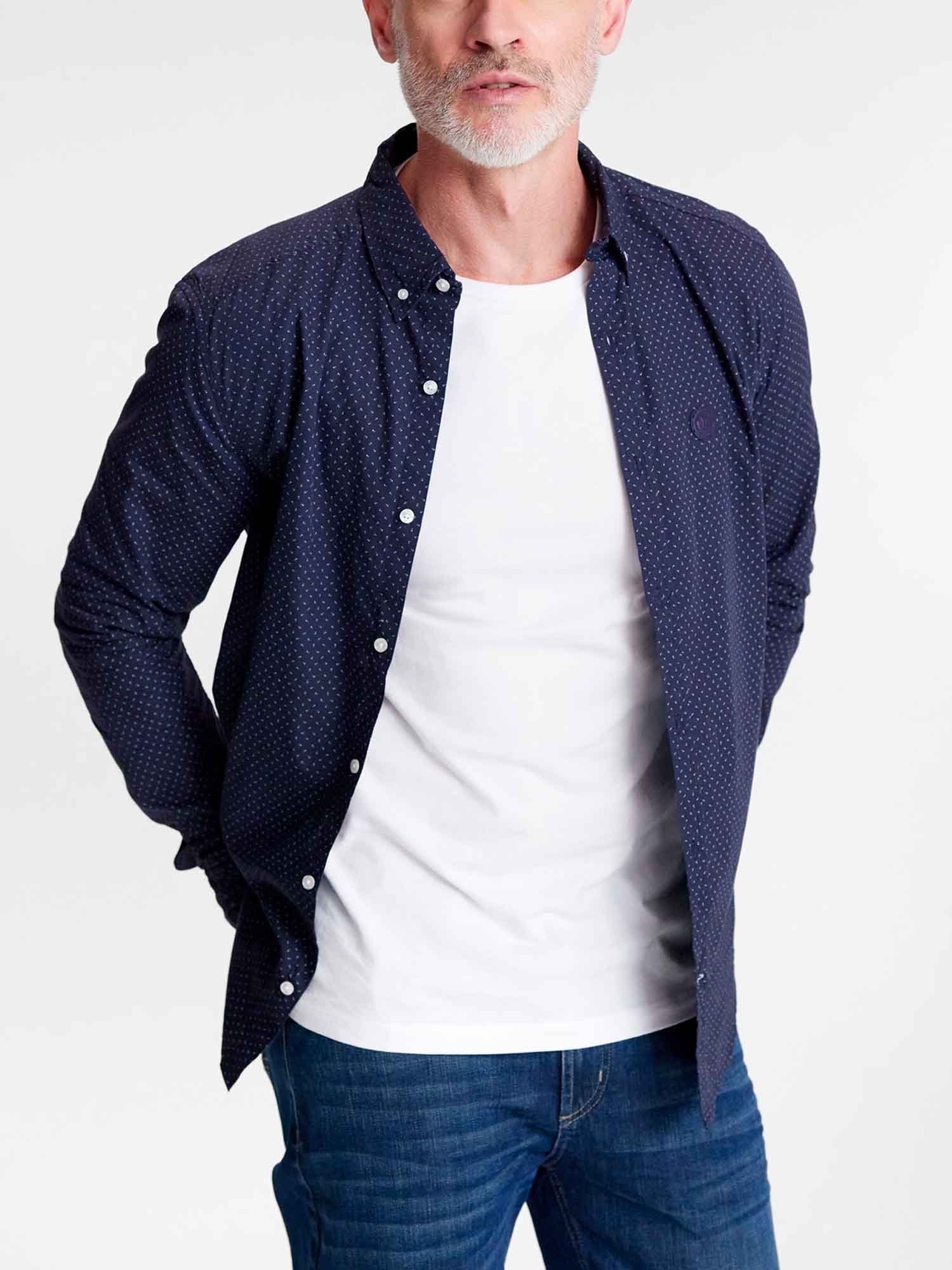 Chemise Homme Motif Minimaliste Coton Marine