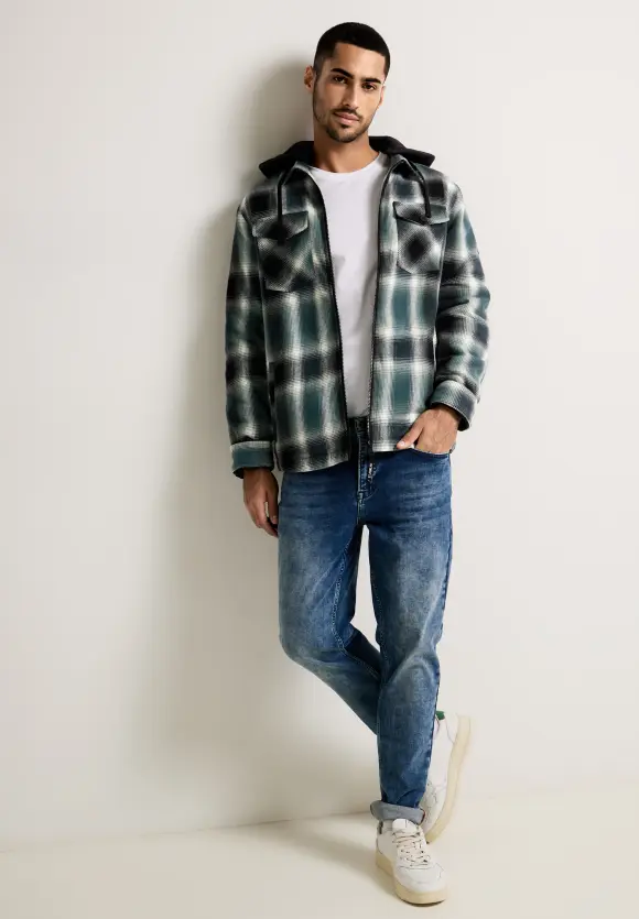 Padded Overshirt mit Kapuze - dark forest green