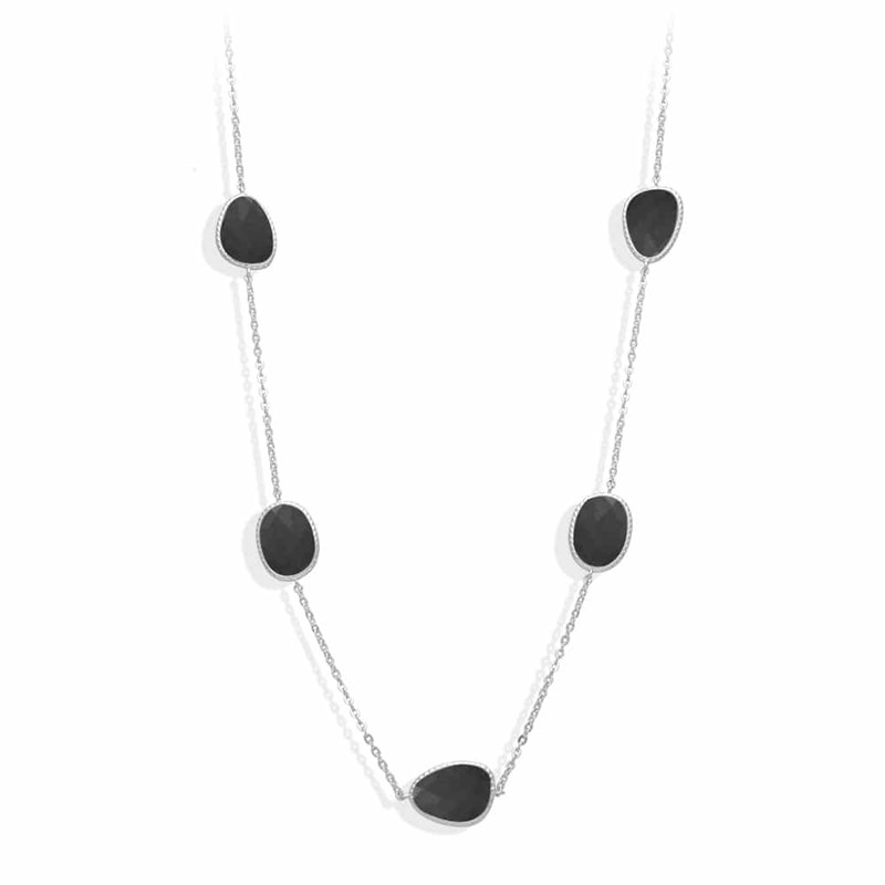 Collier Long Argent Rhodié Victoria Cristal Noir