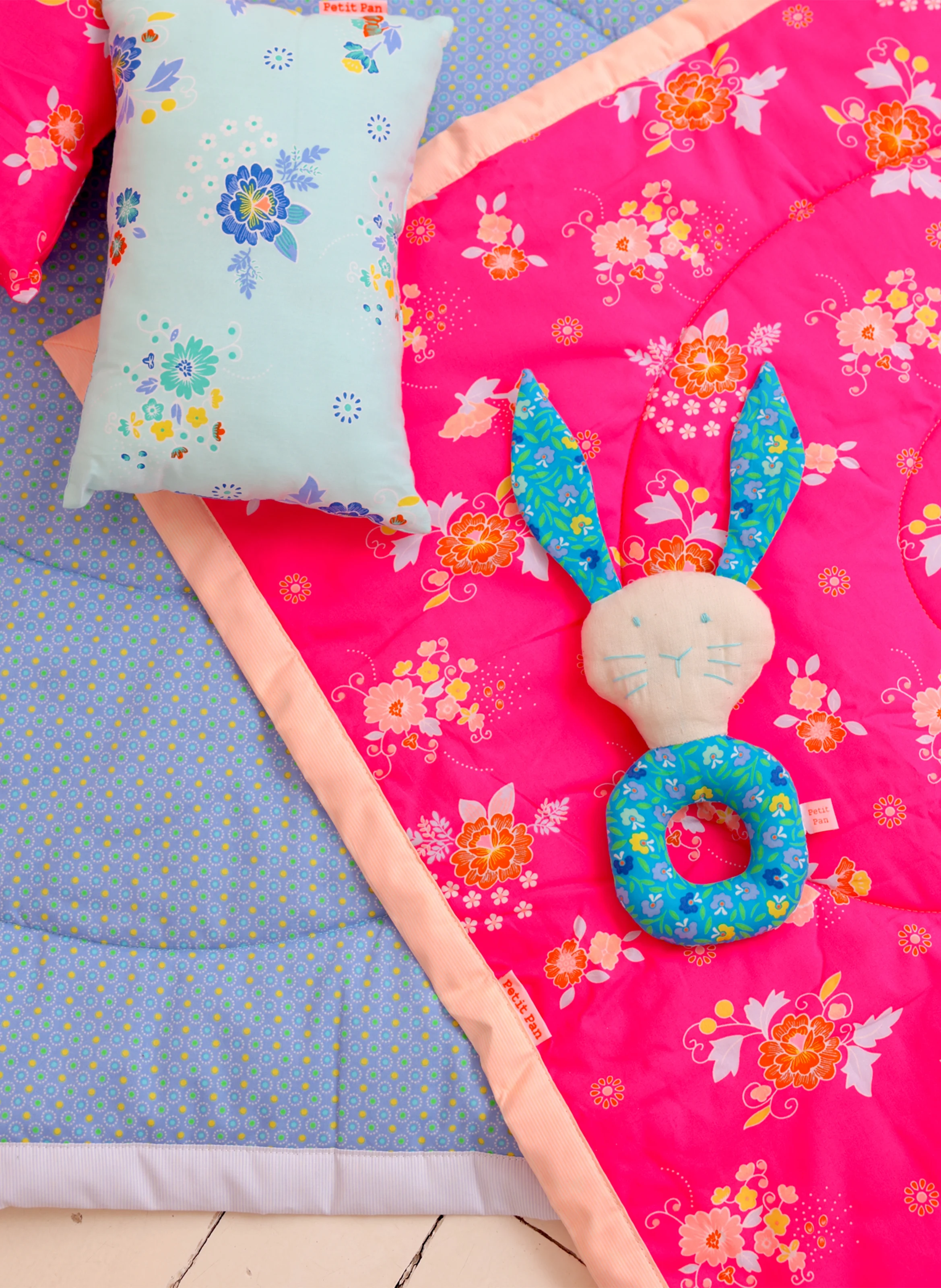 Hochet lapin en coton| Bleu