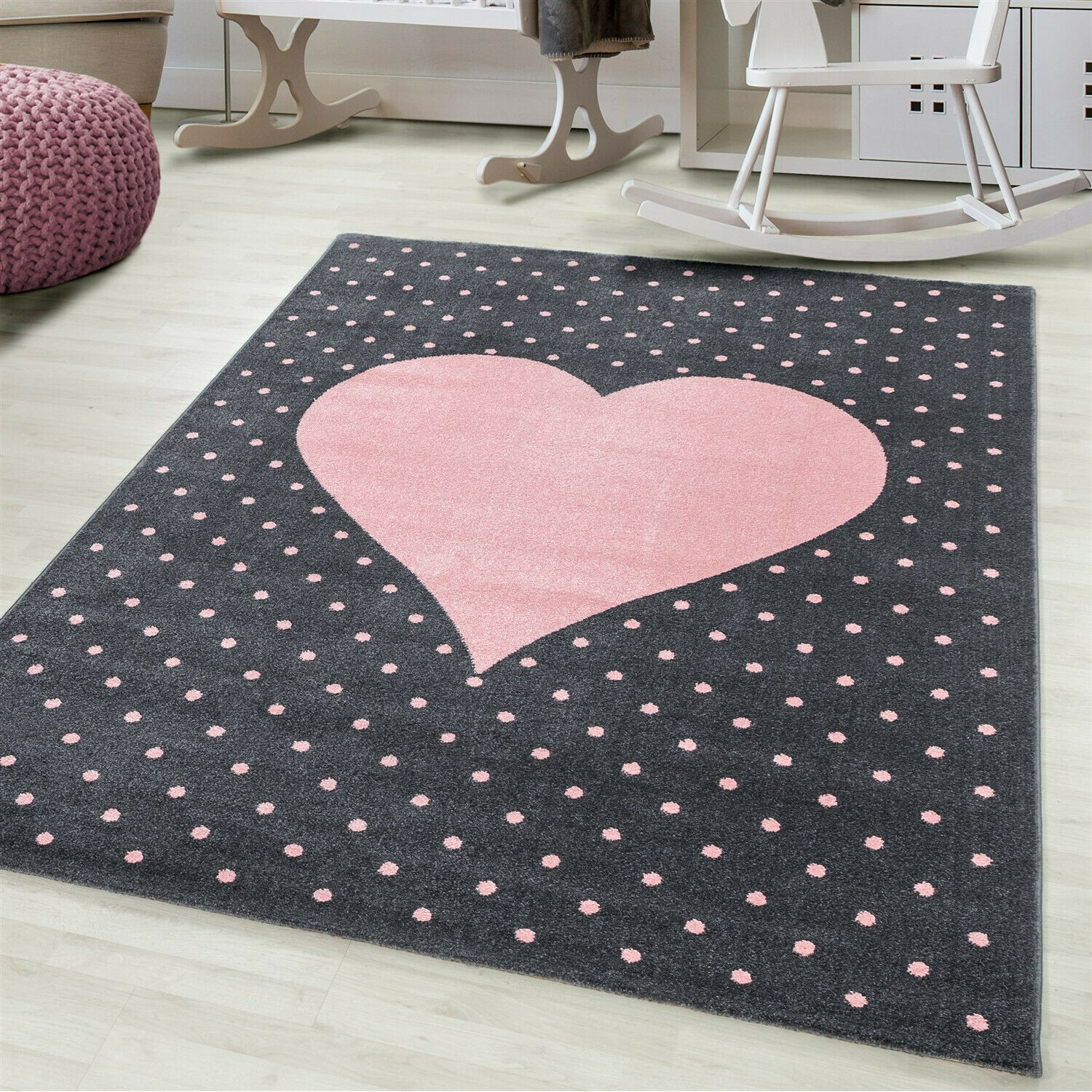 Wunderschöne Kinderteppich rechteckig/ rund, Höhe 7 mm, Herz Motiv, Kurzflor