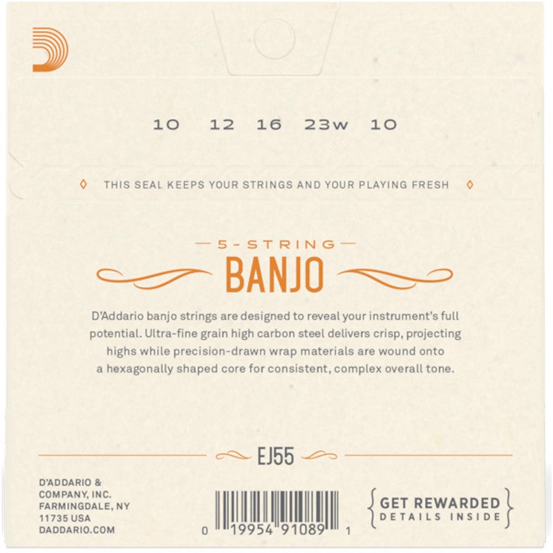 D'Addario EJ55 Phosphor Bronze Medium 10-23 snaren voor vijfsnarige banjo
