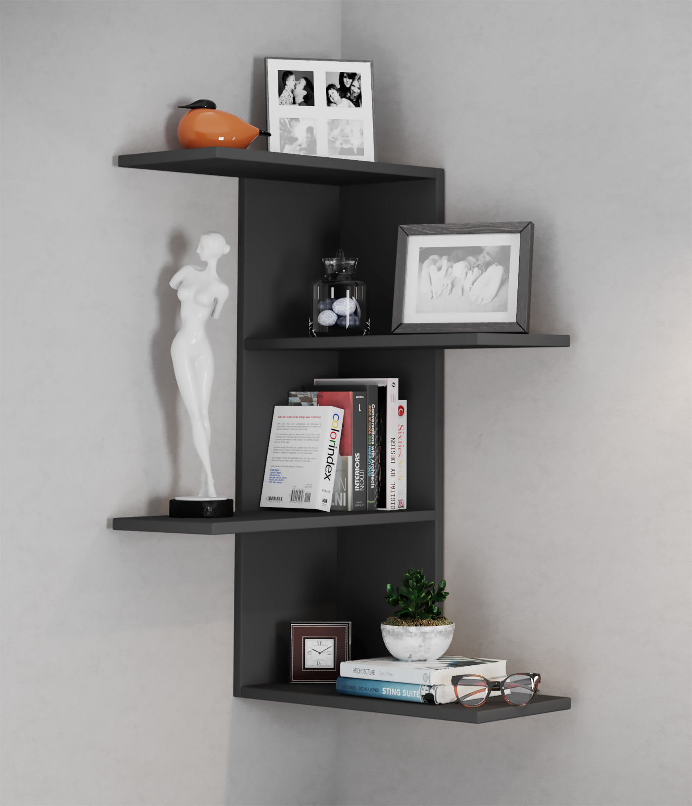 Eckregal BALOS - schwarz - 4 Ablagen - 45 cm