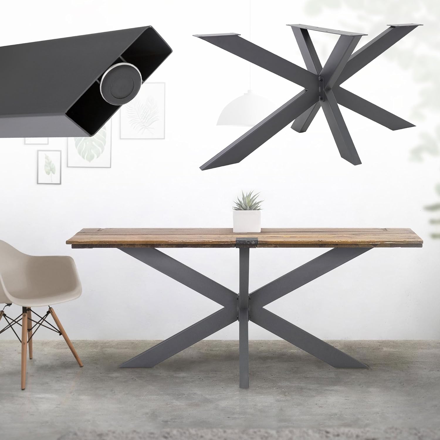 ML-Design Tischgestell Spider 78x71x150 cm, Anthrazit, Kreuzgestell Kreuz X-Design Tischfüße Möbelfüße, Schwerlast Tischkufen Stahl, Metall Tischbeine, DIY Esstisch, Industriedesign, einfache Montage