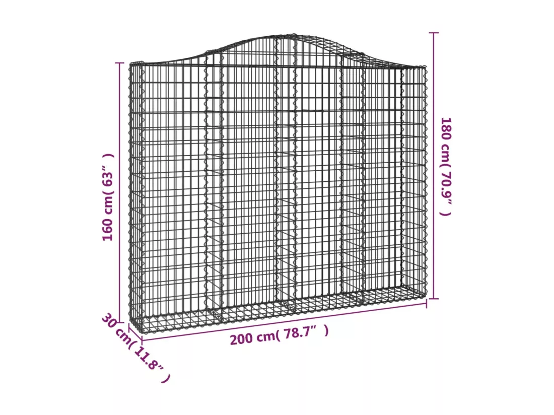 Paniers à gabions arqués 4 pcs 200x30x160-180 Fer galvanisé