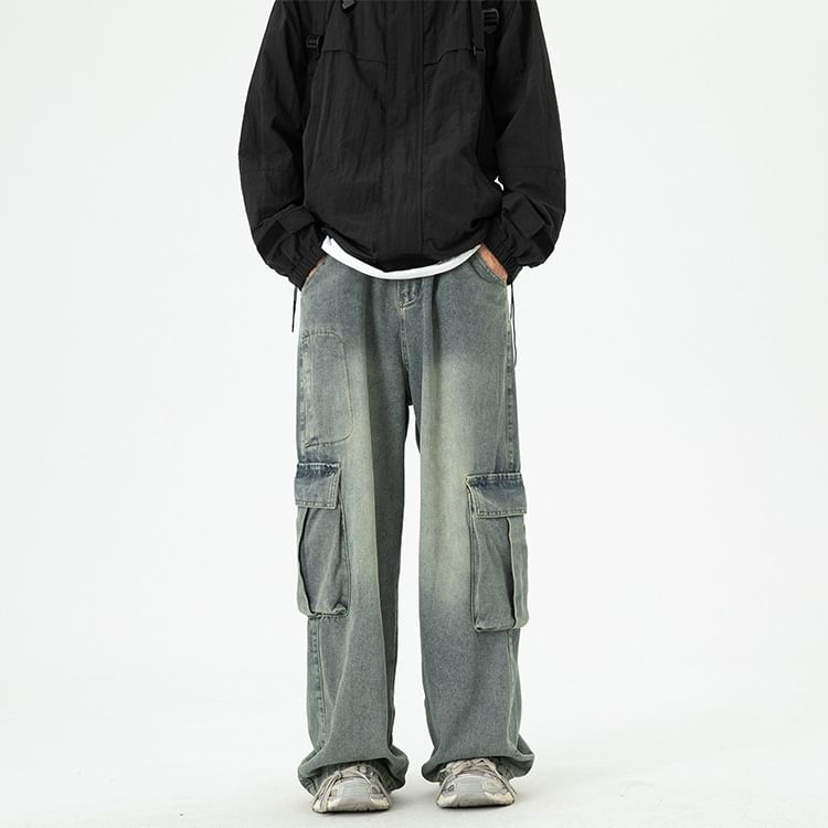 Neonity Wear - Mid Rise Washed Wide Leg Cargo Jeans