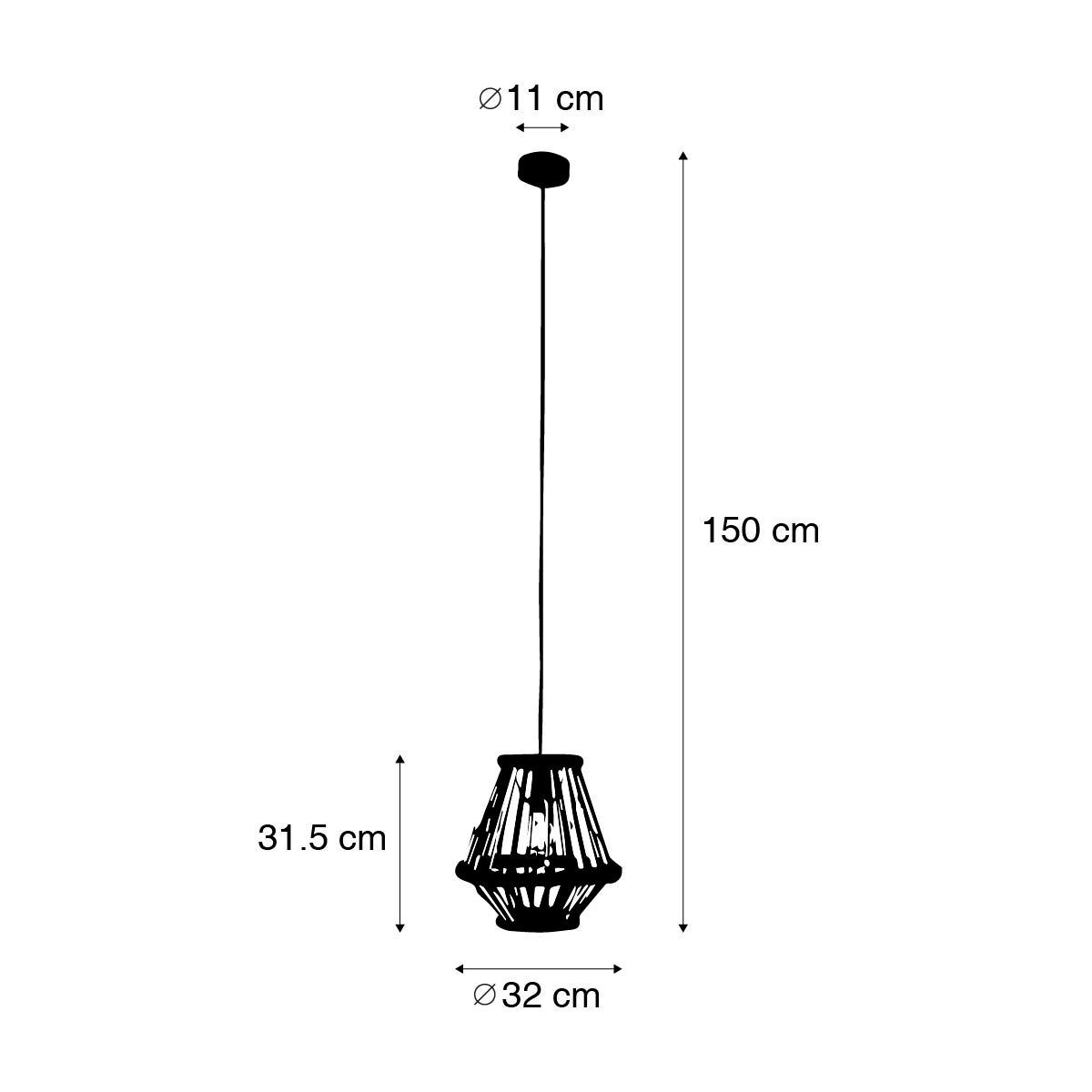 Oosterse hanglamp bamboe met zwart 32 cm - Evalin