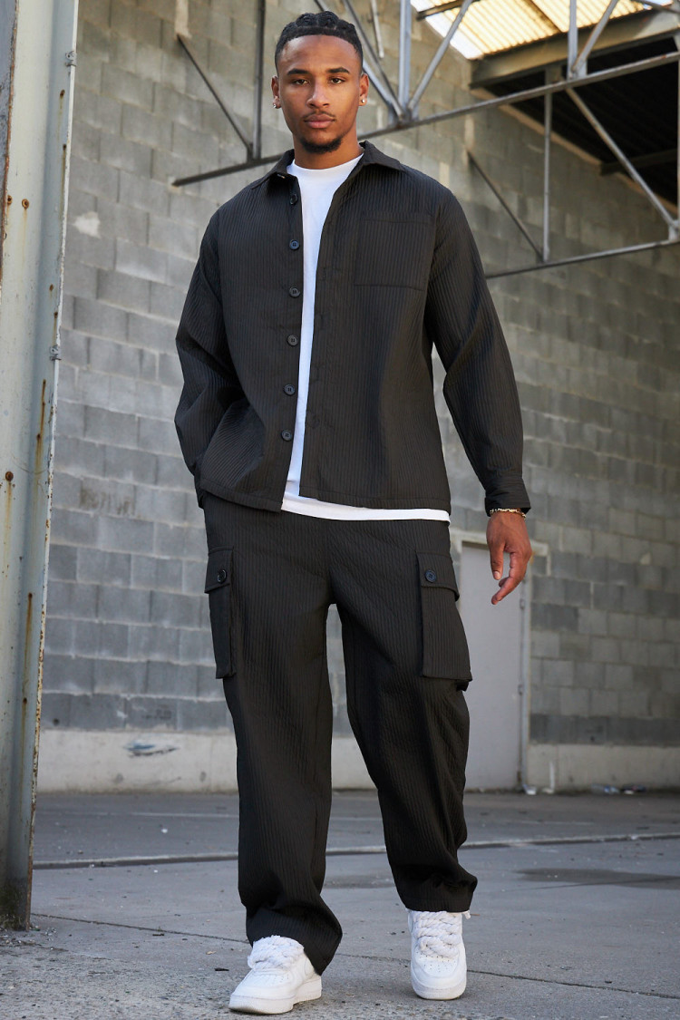 Ensemble 2 pièces chemise + pantalon plissé noir