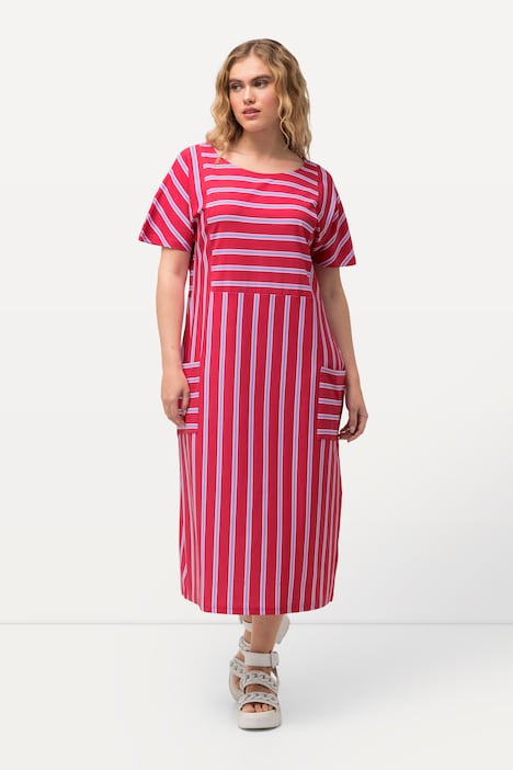 Jersey-Midikleid, Streifen, Oversized, Rundhals, Halbarm
