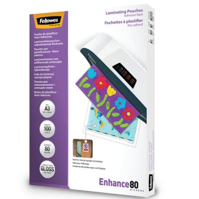 Fellowes - 100 pochettes de plastification A3 (303 x 426 mm) - 80 microns - brillantes dos adhésif