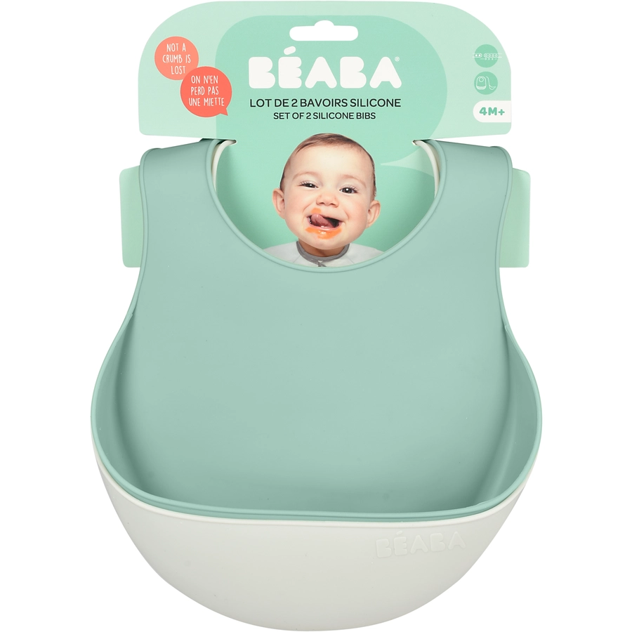 BEABA® Lätzchen 2er Set aus Silikon - HellgrauSalbeigrün