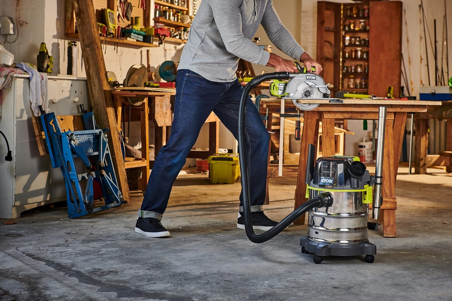 RYOBI 18 V ONE+ Akku-Nass- und Trockensauger R18WDV-0, 82 AW Saugleistung, 18 L Behälter, ohne Akku und Ladegerät