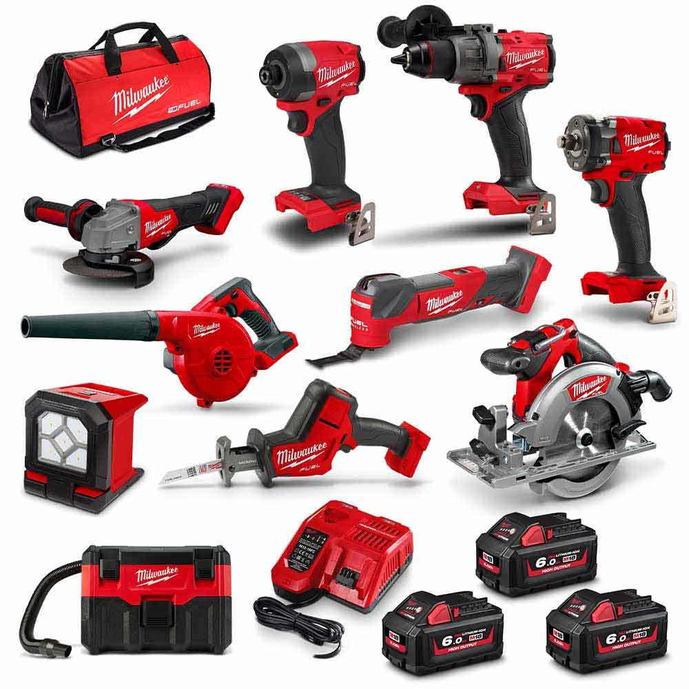 Kit combinado MILWAUKEE 18V com 10 peças (3 baterias de 6,0Ah) M18FPP10C3603B