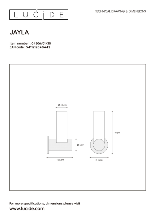 Lucide Jayla wandlamp badkamer IP44 zwart/wit