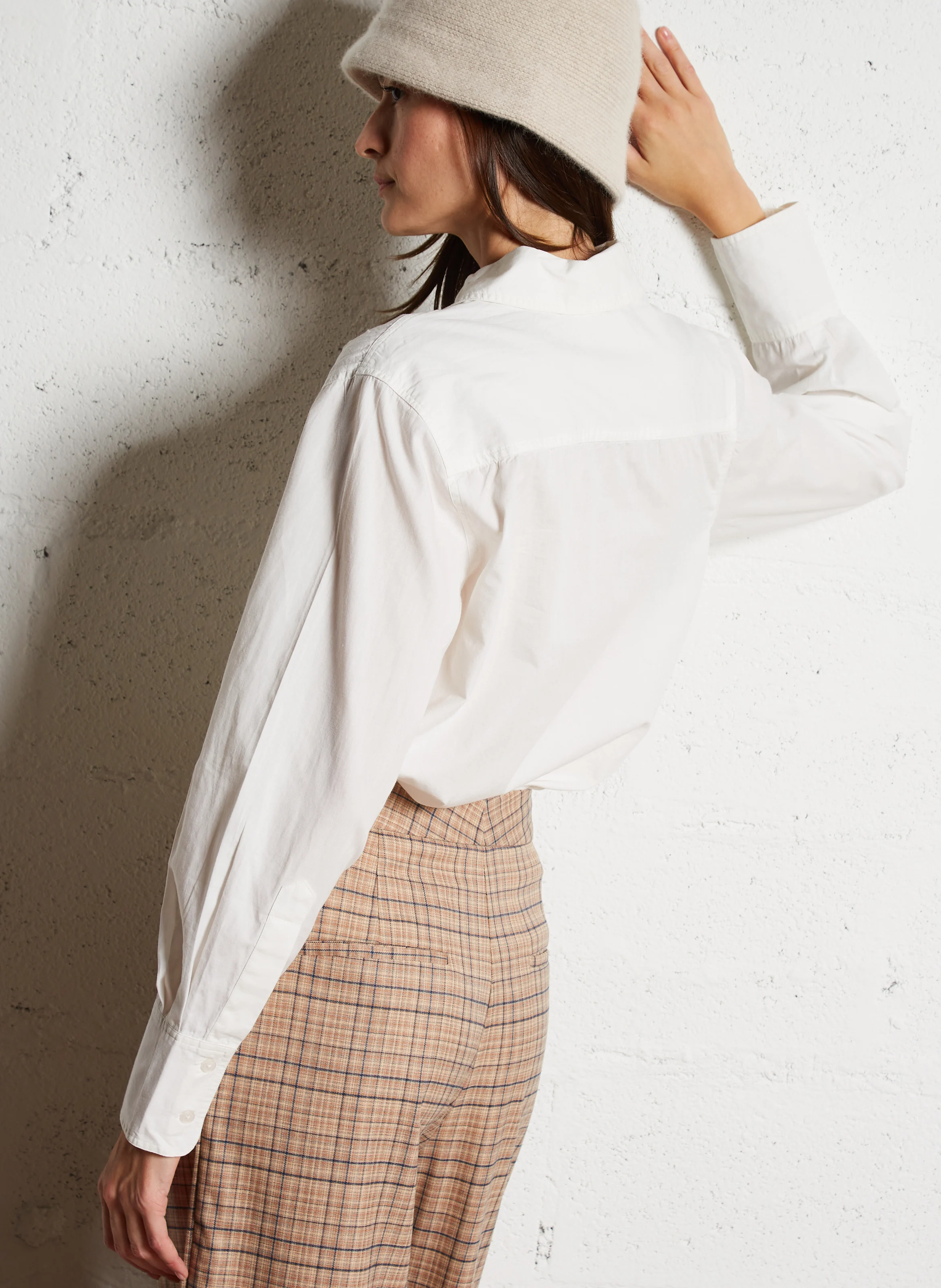LUCINDA - Chemise col classique droit en coton brodé | Blanc