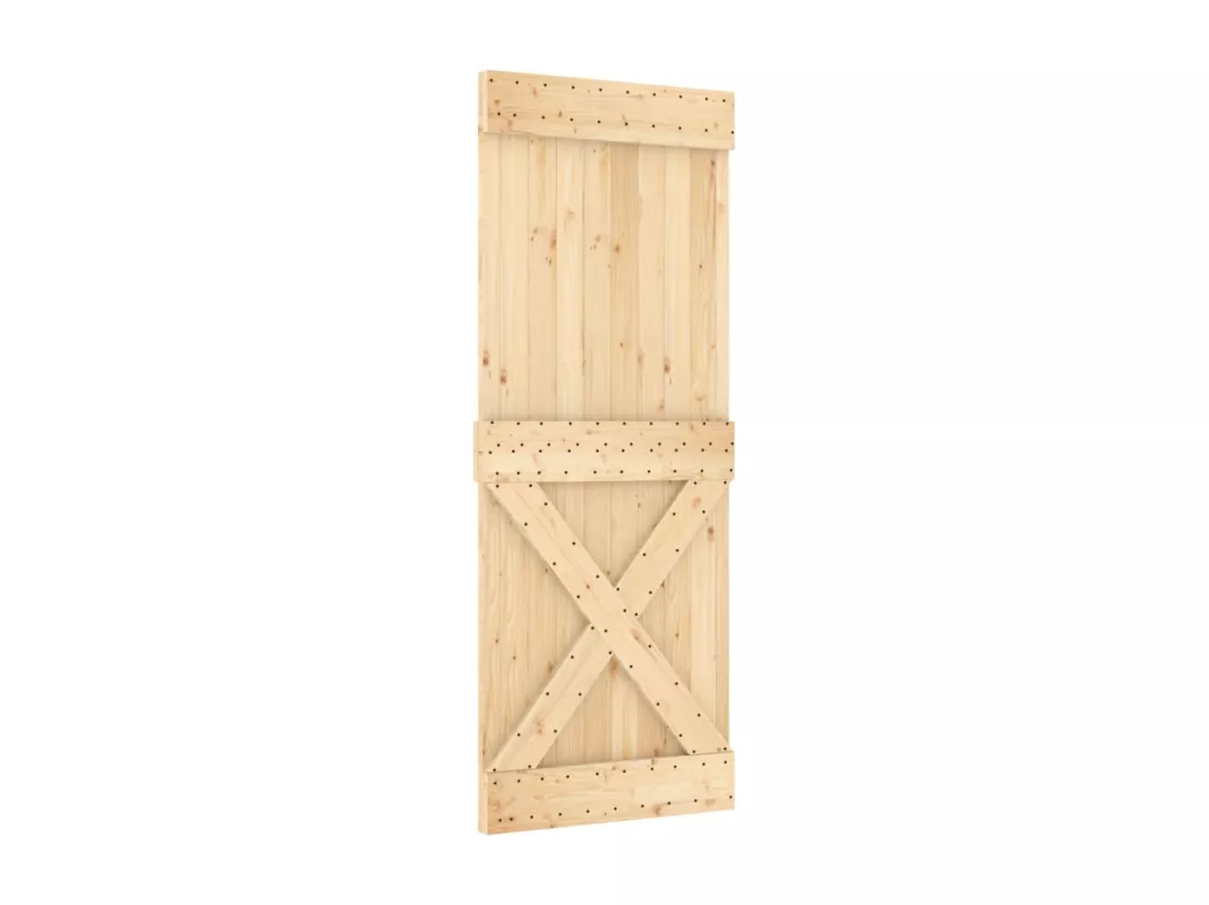 Porte coulissante et kit de quincaillerie 90x210 cm pin massif