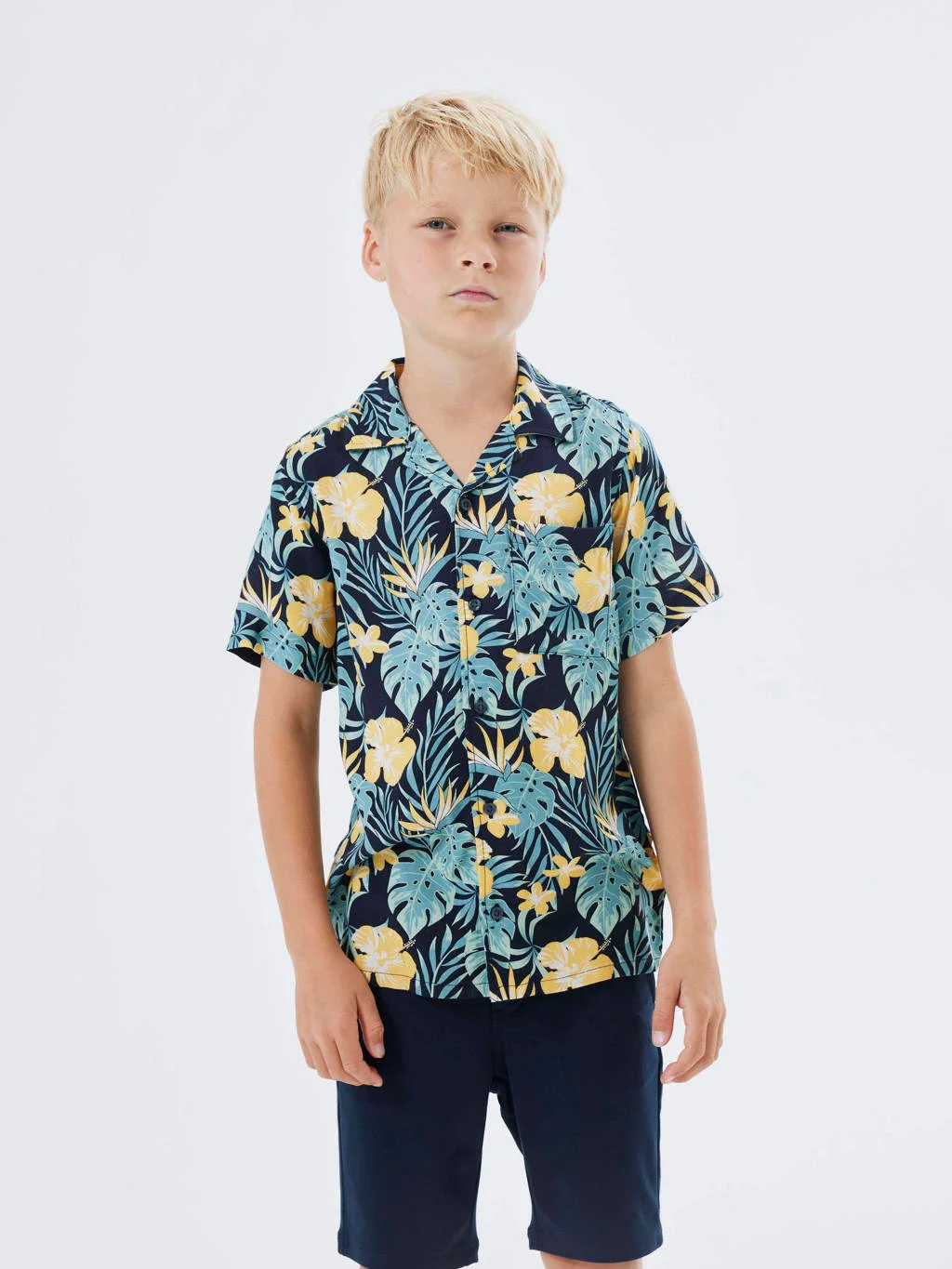 NAME IT overhemd NKMFERANE met all over print donkerblauw/geel/groen