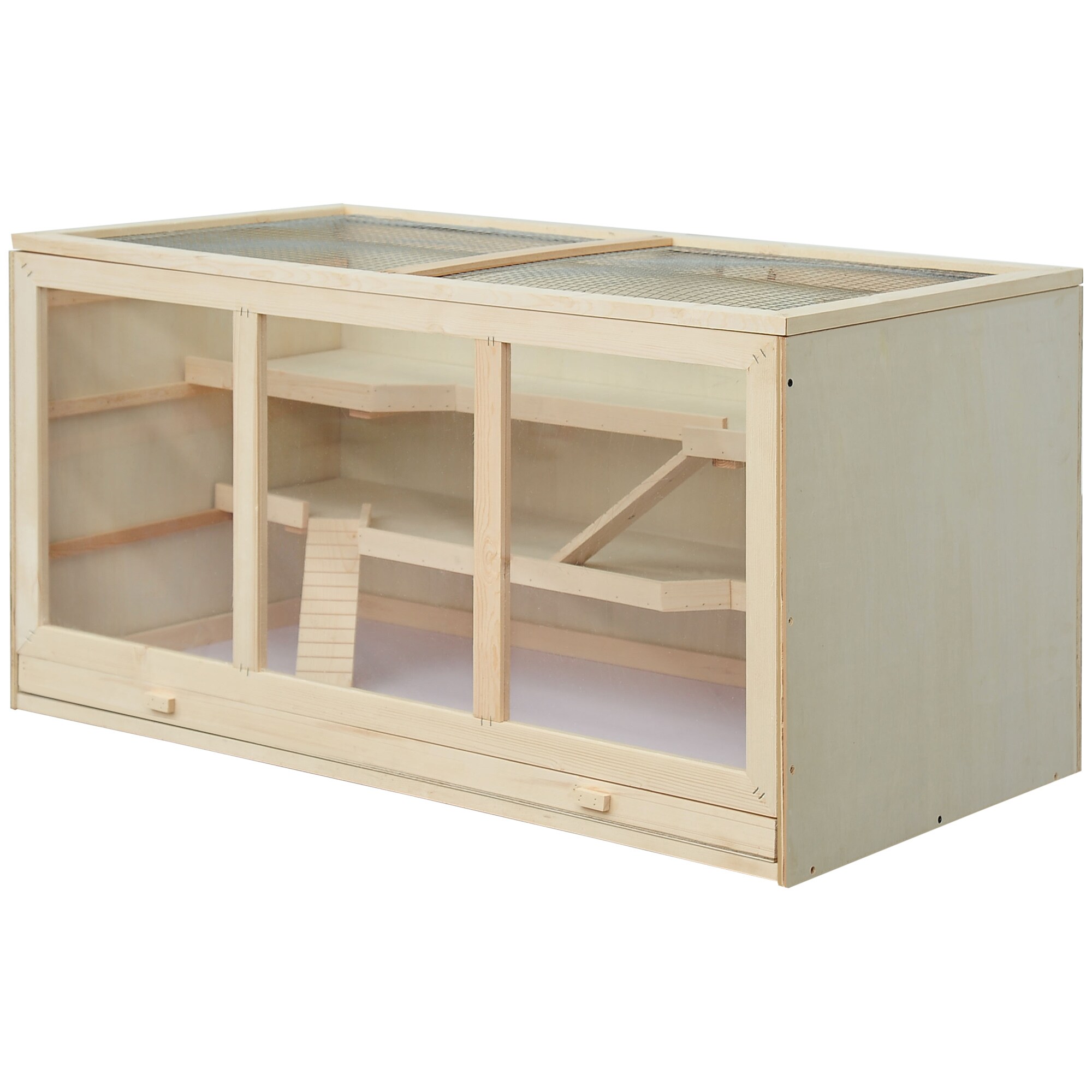 PawHut Nagerkäfig mit Treppen und 3 Etagen natur 115L x 57B x 55H cm