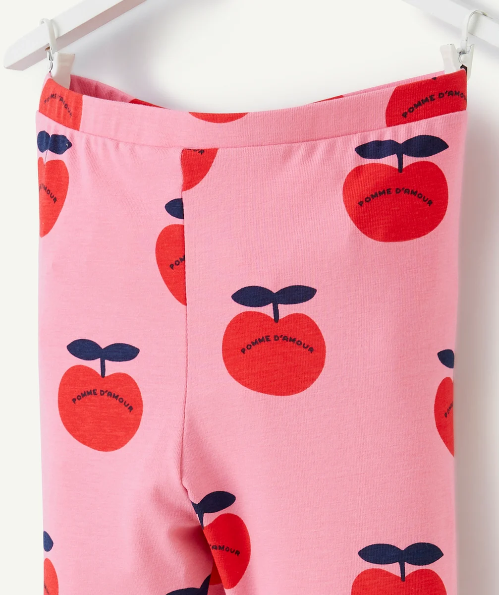 LEGGING BÉBÉ FILLE EN COTON BIO ROSE AVEC IMPRIMÉ POMME D'AMOUR