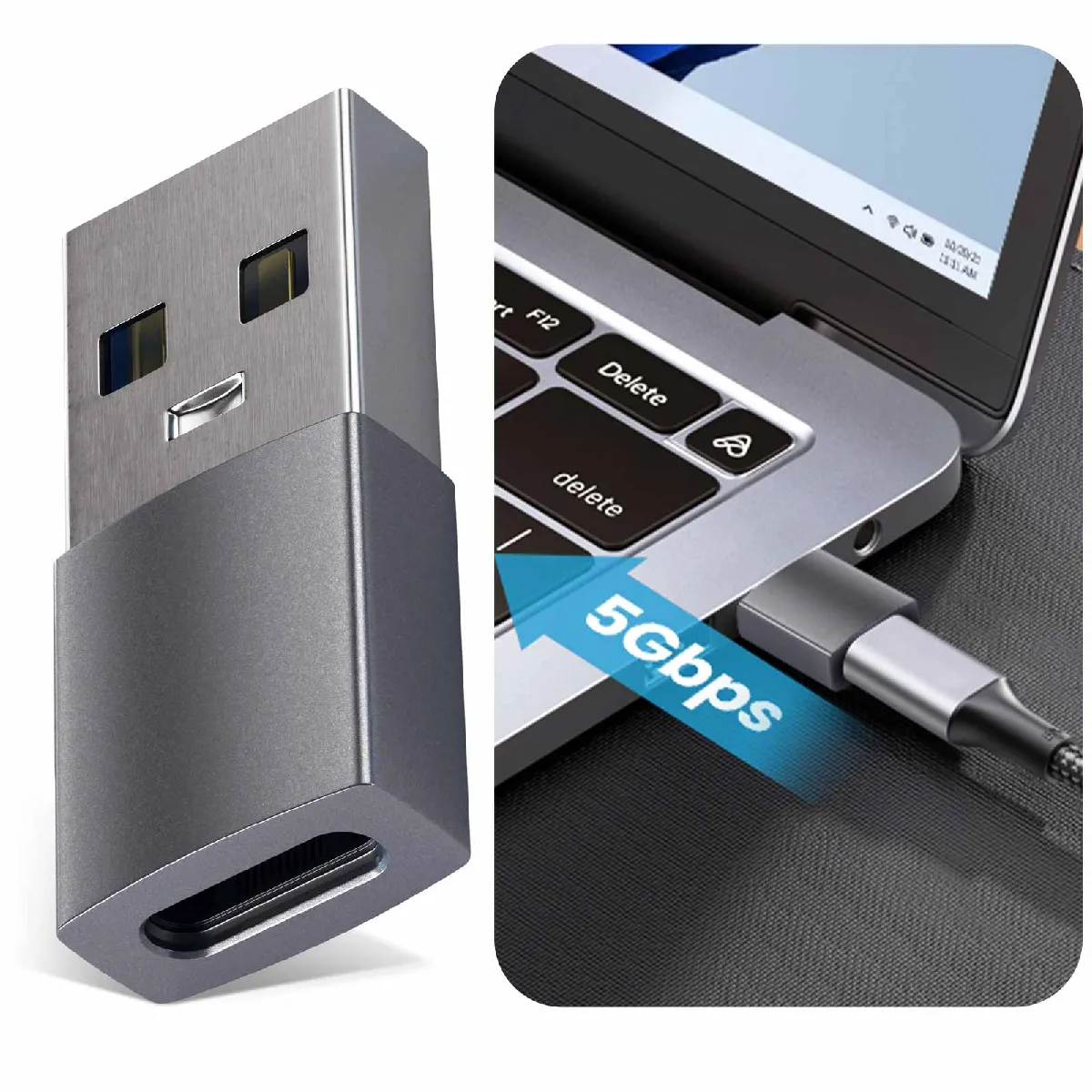 SATECHI Adaptateur USB - USB-C Transfert Rapide Argent
