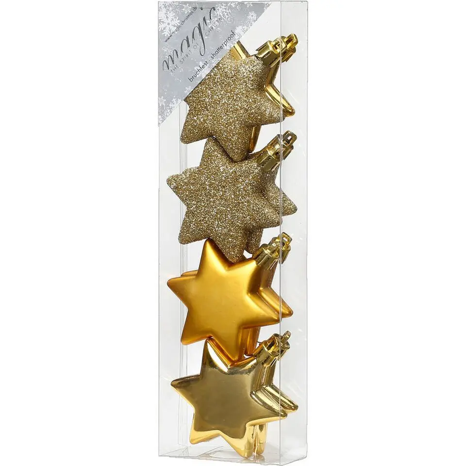 Christmas goods Kersthangers - 8x - sterren - goud - 6 cm