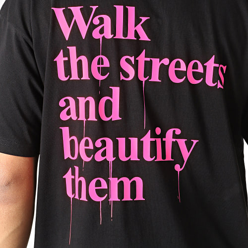 Tee Shirt Oversize Large Walk Noir Rose Fluo