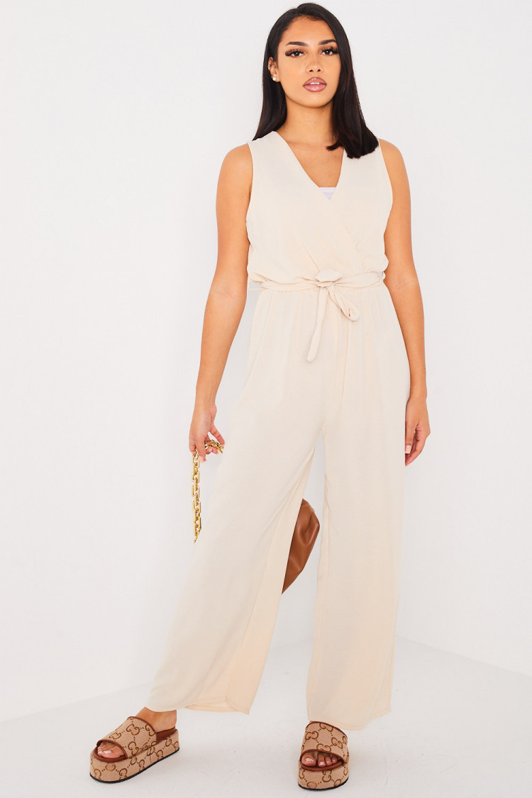 Combinaison pantalon ceinturée beige