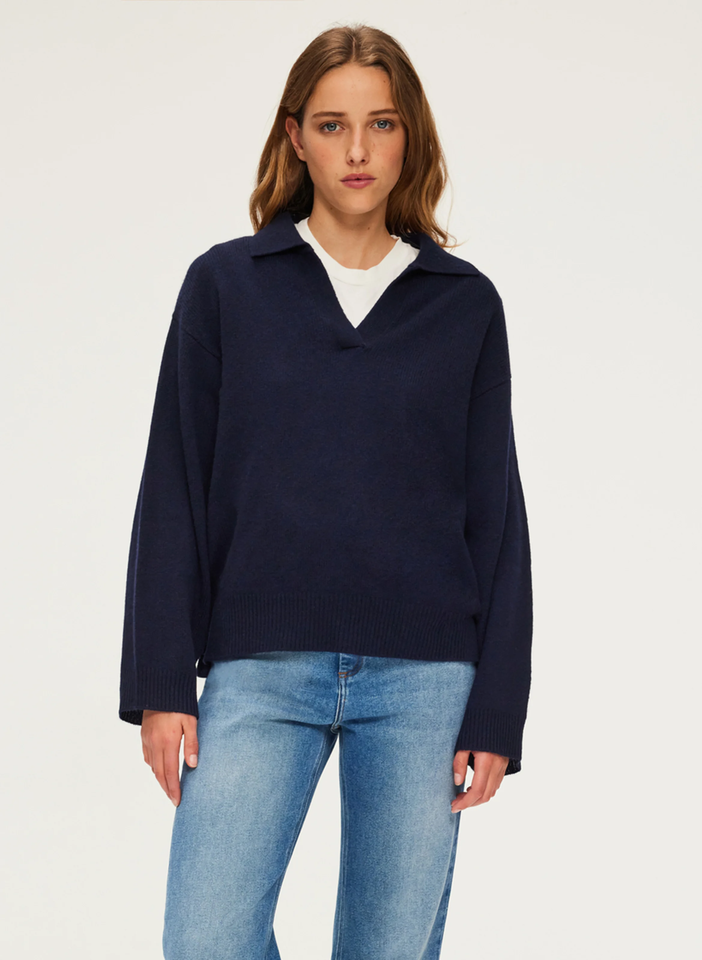 JOCIA - Pull droit col classique en cachemire | Beige