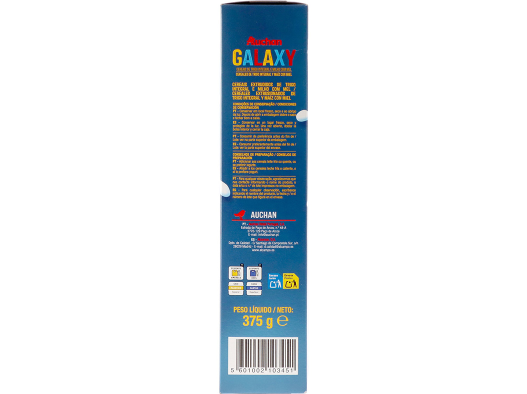 CEREAIS GALAXY AUCHAN TRIGO E MILHO C/MEL 375G