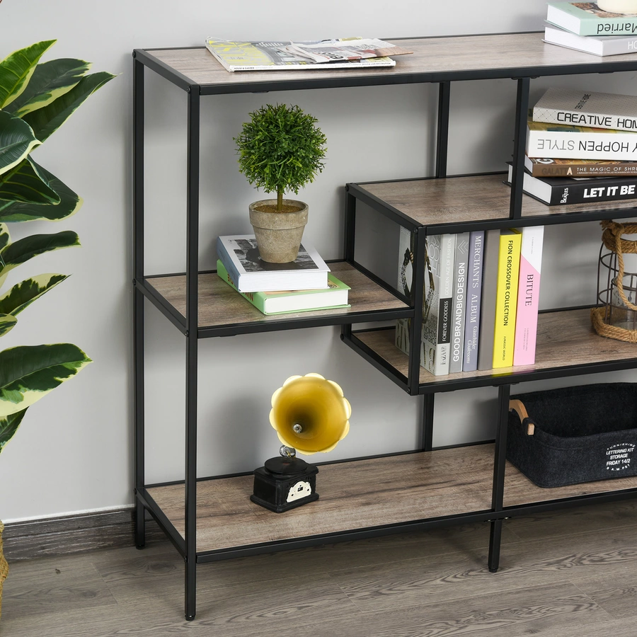 HOMCOM Standregal im industriellen Stil Eiche, schwarz