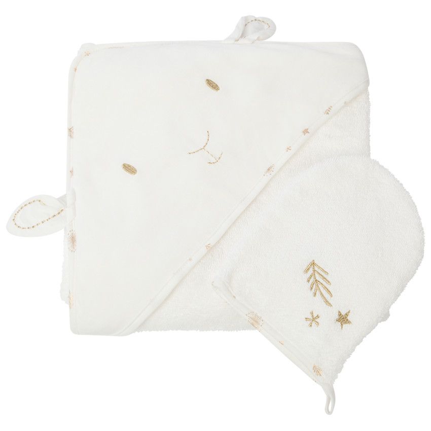 Cape de bain et gant de toilette Hiver magique - Ecru