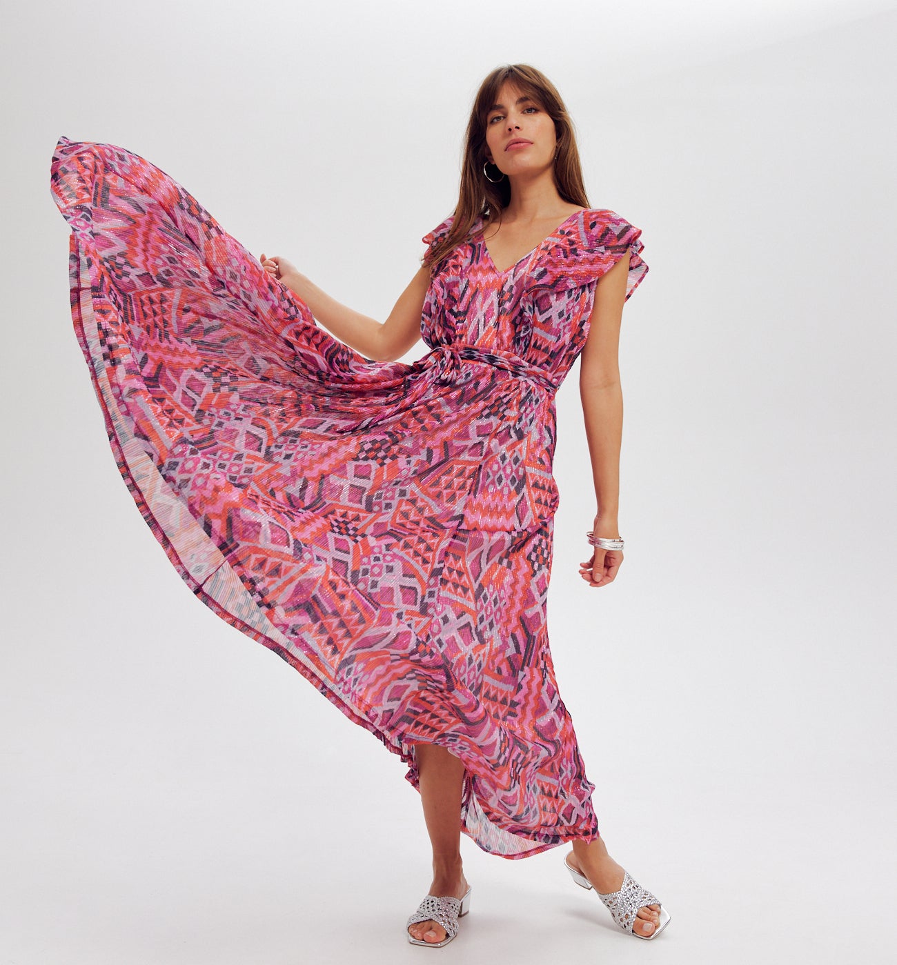 Robe longue imprimée irisée - Imprimé multicolore
